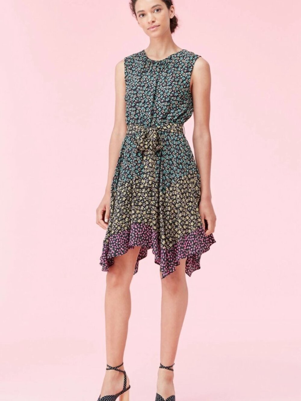 Rebecca Taylor Louisa Floral Mixed Print Dress Silk flowy asymmetrical hem M